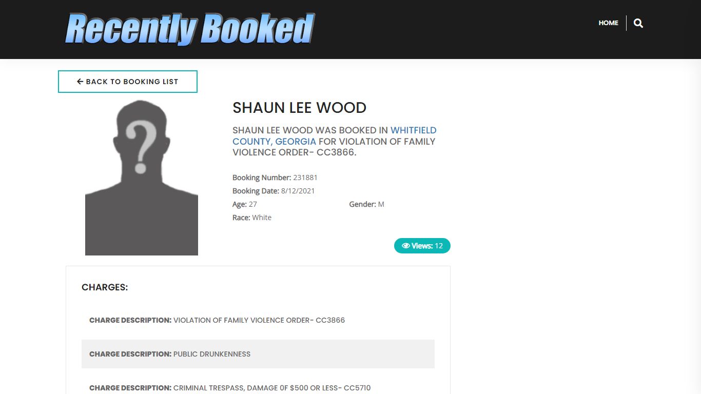 SHAUN LEE WOOD - Recently Booked